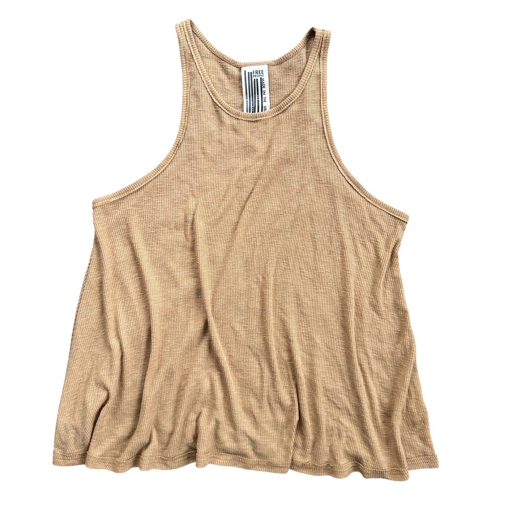 Free People Tank Top Womens Medium Tan Excellent Ribbed High Neck Swing Fit